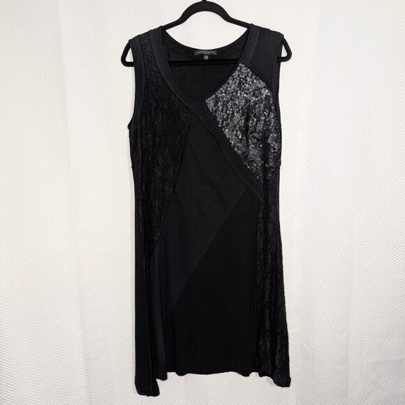 Robert Kitchen Black Mixed Media Dress Lace Mesh & Sequins Stretch Size Large - Picture 4 of 14